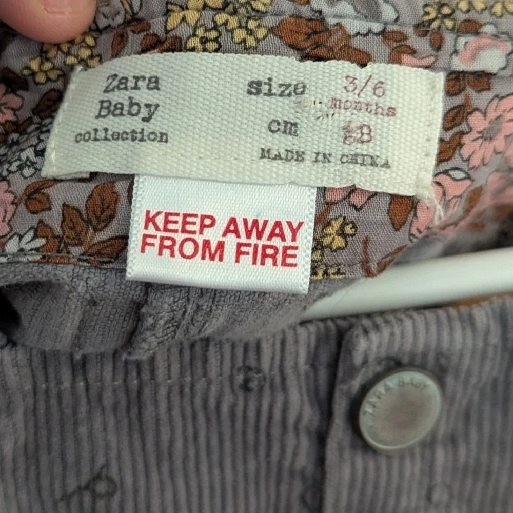 Zara Baby Grey Corduroy Pinafore Dress Alphabet Print Floral Lining 3-6 Months